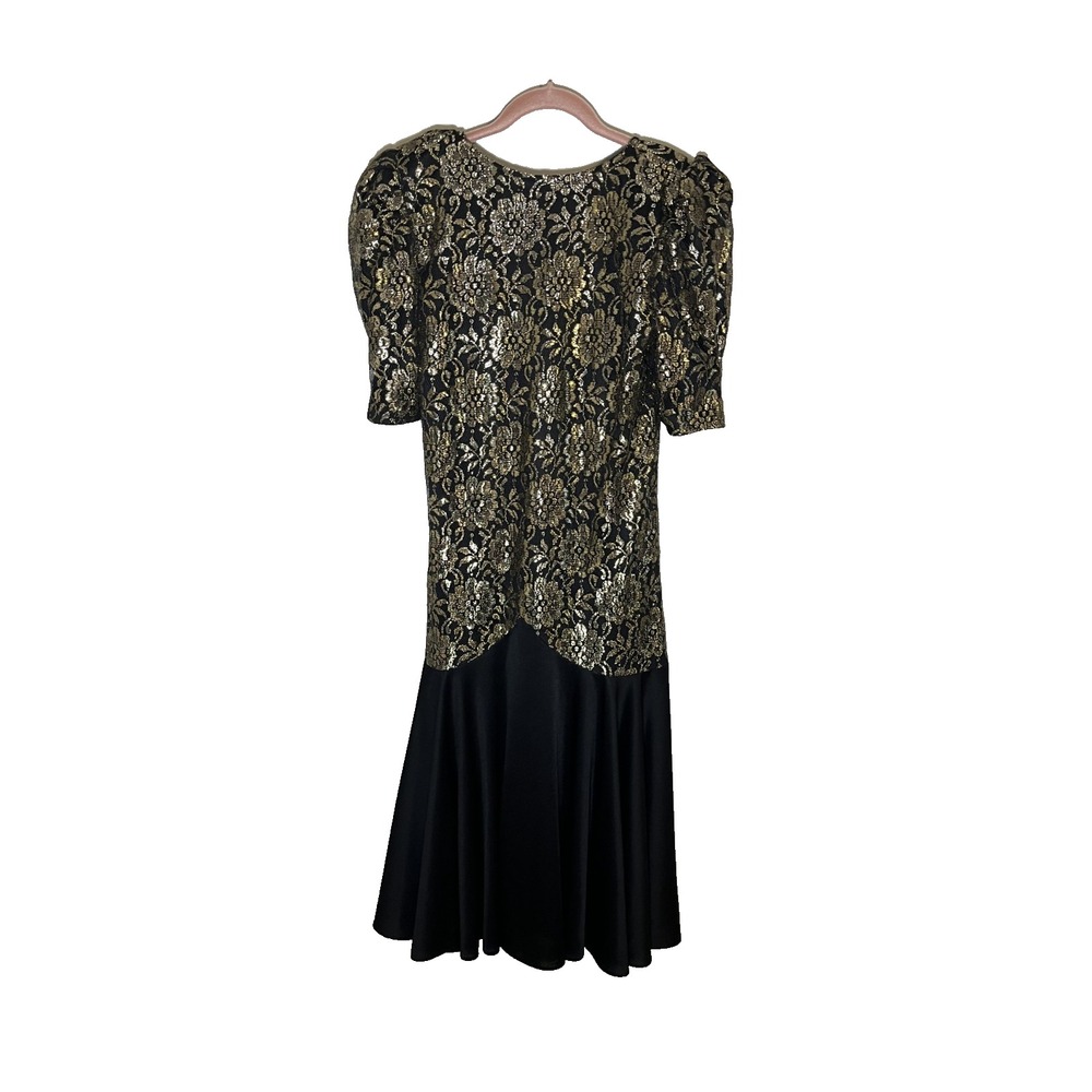 Vintage Floral Metallic Dress 11 Party Festive Holiday Glam Chic NYE Retro 80s